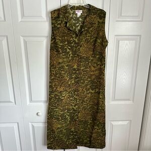 Vtg R&K Originals Dark Floral Full Button Tie Waist Maxi Dress Sz 16W Office